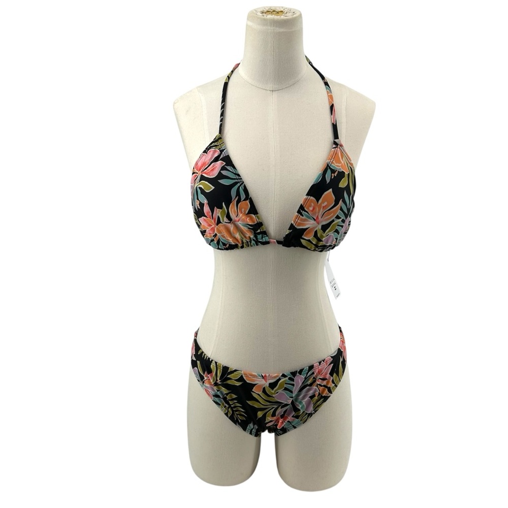 NWT Billabong Beach Babe Tri Set Black Floral Print Women’s Size XL - Picture 2 of 15